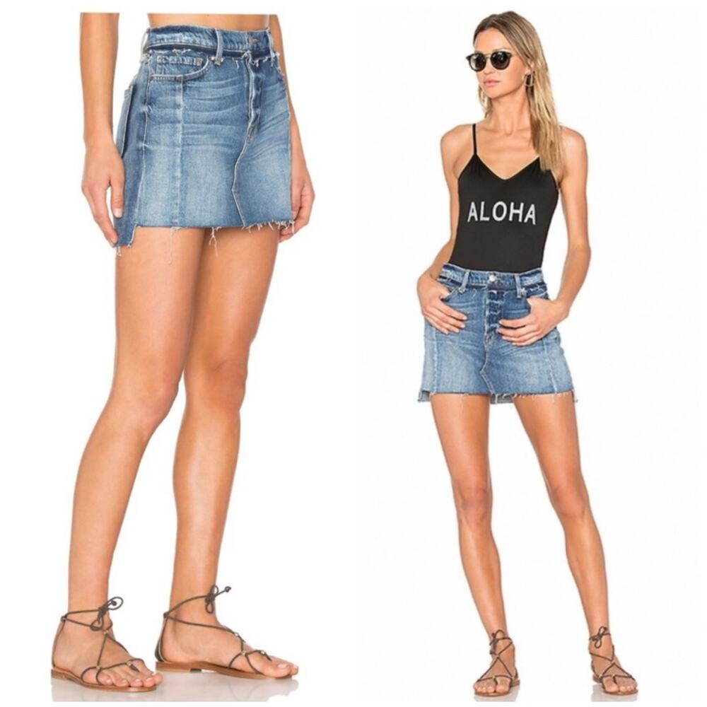 Frame Nouveau Le Mix Mini Skirt Size 27 Denim Distressed Button Front Classic